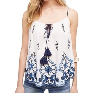 NWT Anthropologie Tryb Farren Embroidered Swing Tassel‎ Tank Top L